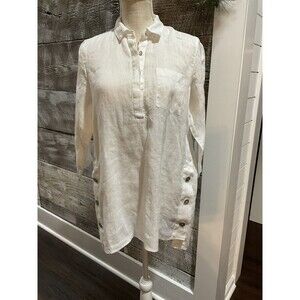 J Jill XS Women’s  White Linen 3/4 Sleeve Button Up  Button Side Detail